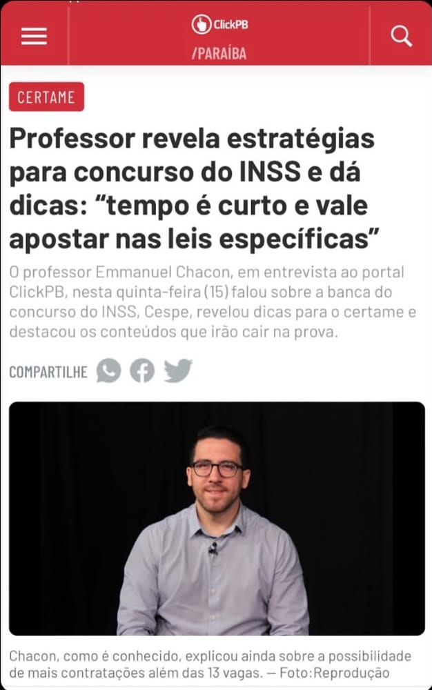 Prof. Chacon em reportagem sobre o concurso do INSS